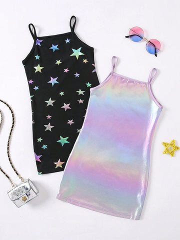 Young Girl Music Festival Rave Party Punk Metal Star Cool Girl Two Piece Dress