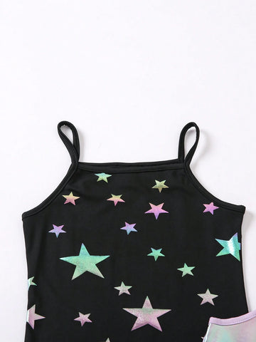 Young Girl Music Festival Rave Party Punk Metal Star Cool Girl Two Piece Dress