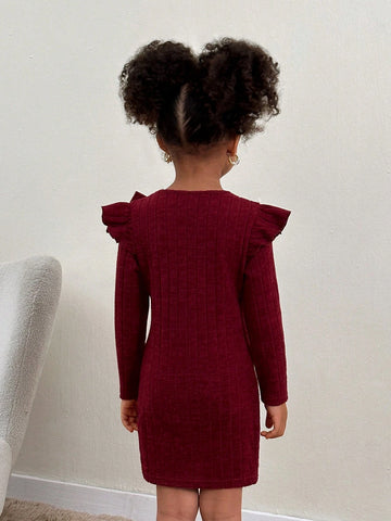 Young Girl  Casual Daily Knit Crew Neck Long Sleeve Dress