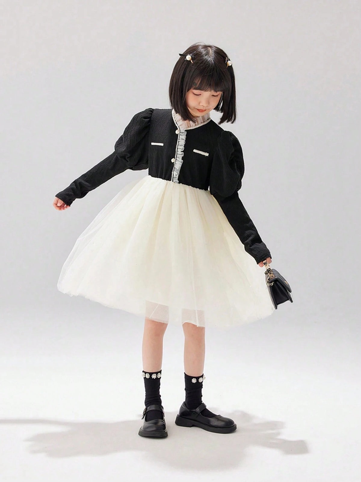 Young Girl Net Patchwork Princess Dress, Autumn/Winter, Birthday Party And Banquet Occasion