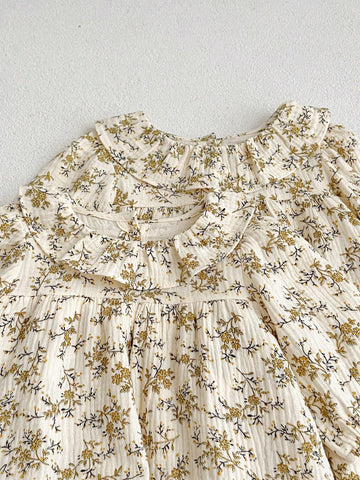 Young Girl New Spring/Autumn Plant Print Long Sleeve Dress