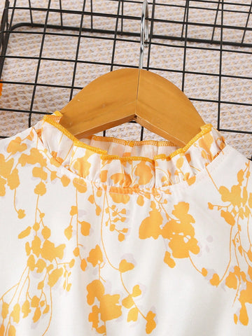 Young Girl New Spring Autumn Vintage Elegant Dress For 4-7 Years Old Girls, Short Sleeve Lapel Waist Single-Breasted A-Line