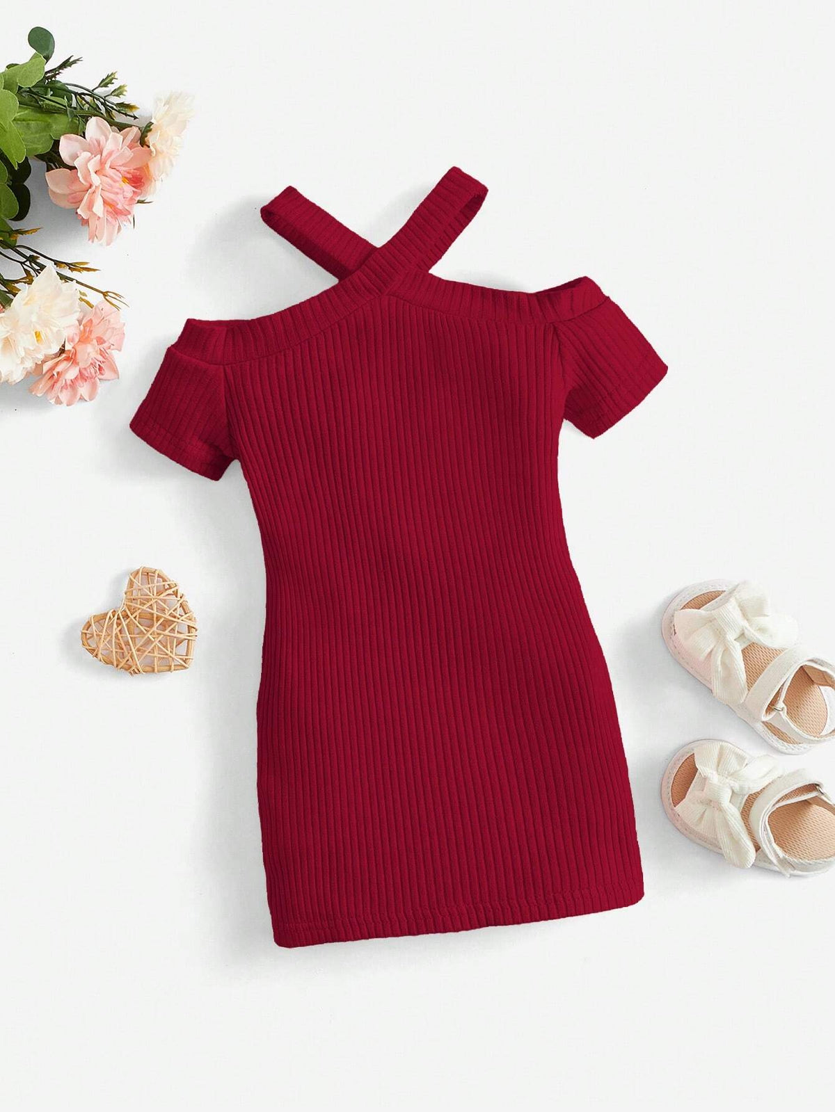 Young Girl Off Shoulder Striped Dress, Comfortable, Lovely And Sweet, Suitable For Summer