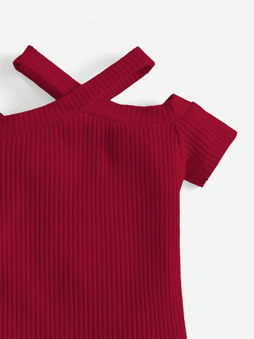 Young Girl Off Shoulder Striped Dress, Comfortable, Lovely And Sweet, Suitable For Summer