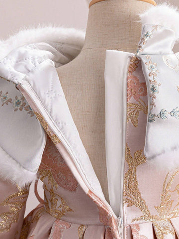 Young Girl' Orange Chinese New Year Dress, Traditional Jacquard Design Mini Qipao