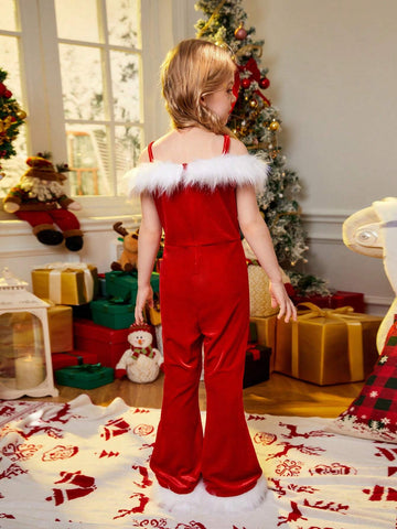 Young Girl Patchwork Furry Colorblock Jumpsuit, Spring/Fall