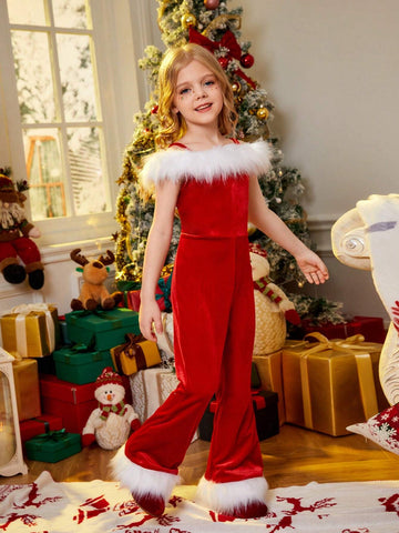 Young Girl Patchwork Furry Colorblock Jumpsuit, Spring/Fall