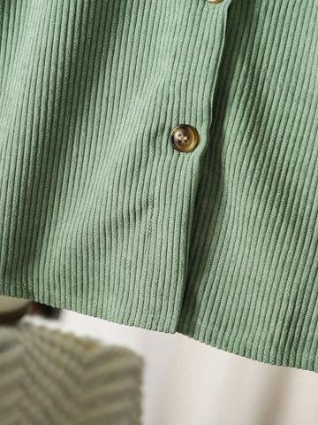 Young Girl Peter Pan Collar Solid Color Long Sleeve Button Front Pocket Casual Dress