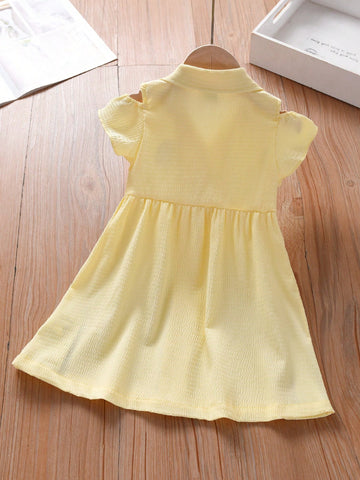 Young Girl Pineapple Embroidery Lapel Short Sleeve Polo Casual Dress, Summer