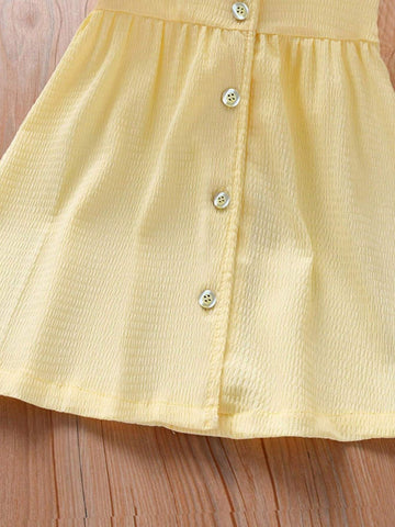 Young Girl Pineapple Embroidery Lapel Short Sleeve Polo Casual Dress, Summer