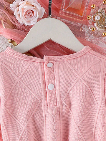 Young Girl Pink Button-Decorated Lace Dress With Matching Purse