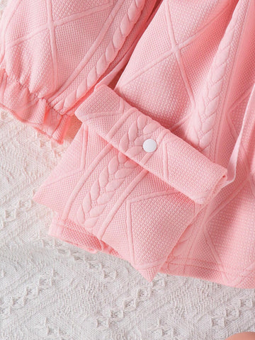 Young Girl Pink Button-Decorated Lace Dress With Matching Purse