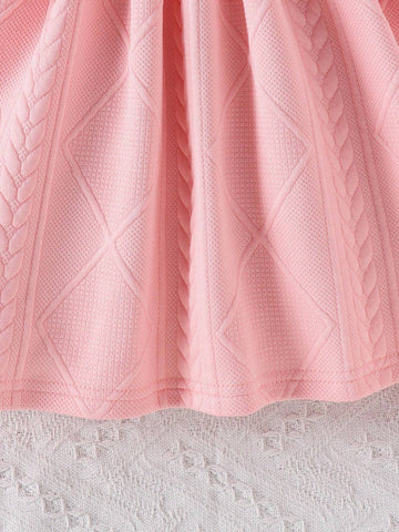 Young Girl Pink Button-Decorated Lace Dress With Matching Purse