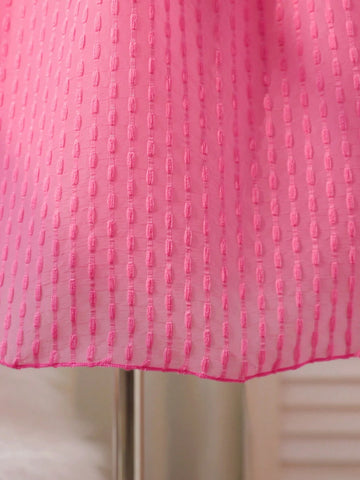 Young Girl Pink Elegant Puff Sleeve Dress With Large Bow Decoration, Suitable For Daily Wear, Formal Occasions, Spring And Summer