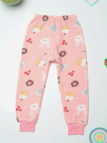 Young Girl' Pink Rabbit Fleece Lined Warm Pants, Girls' Leggings For Autumn/Winter
