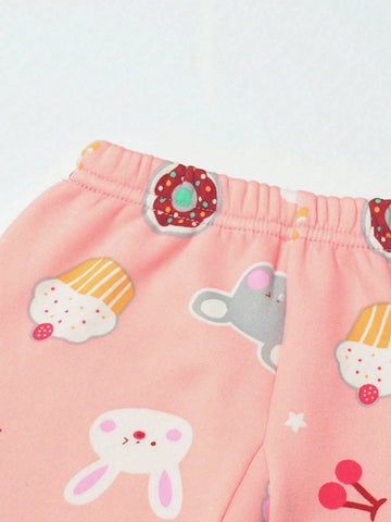 Young Girl' Pink Rabbit Fleece Lined Warm Pants, Girls' Leggings For Autumn/Winter