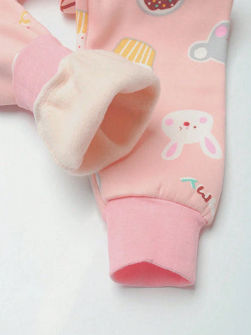 Young Girl' Pink Rabbit Fleece Lined Warm Pants, Girls' Leggings For Autumn/Winter
