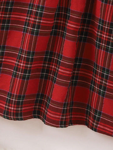 Young Girl Plaid Patchwork Embroidered Dress, Spring & Autumn