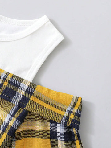 Young Girl Plaid Patchwork Open Shoulder Long Sleeve Loose Casual Blouse, Spring & Autumn