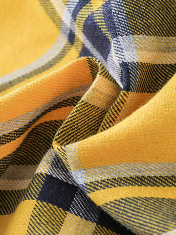 Young Girl Plaid Patchwork Open Shoulder Long Sleeve Loose Casual Blouse, Spring & Autumn