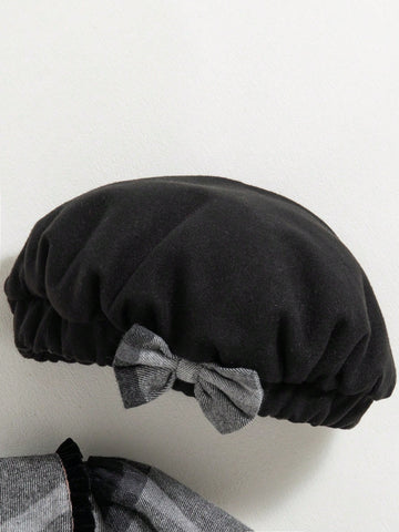 Young Girl Plaid Peter Pan Collar Long Sleeve Double-Breasted Cute Dress, Autumn