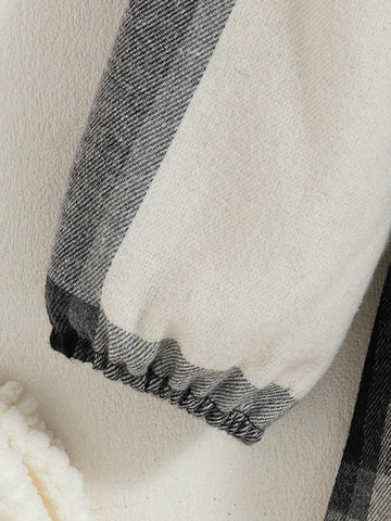 Young Girl Plaid Peter Pan Collar Long Sleeve Double-Breasted Cute Dress, Autumn