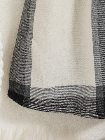 Young Girl Plaid Peter Pan Collar Long Sleeve Double-Breasted Cute Dress, Autumn