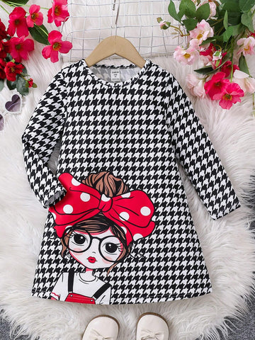Young Girl Plaid Print Cute Girl Graphic Oversized Casual Knitted Dress
