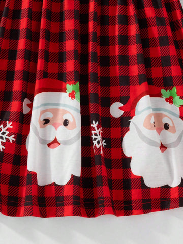 Young Girl Plaid Print Long Sleeve Casual Loose Dress With Matching Scarf, Spring Autumn