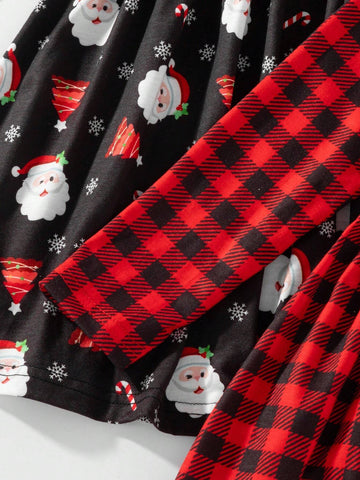 Young Girl Plaid Print Long Sleeve Casual Loose Dress With Matching Scarf, Spring Autumn