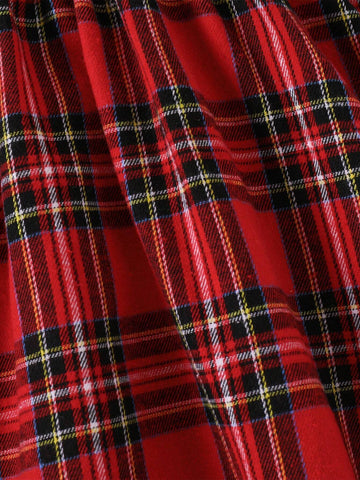 Young Girl Plaid Print Ruffle Trim Flounce Sleeve Bow Front 2 In 1 Dress, Great For Casual & Daily Wear & School Daily In Autumn & Winter