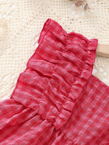 Young Girl Plaid Ruffle Hem Vacation Leisure Shirt