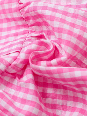 Young Girl Plaid With Bow Decor Spaghetti Strap Princess Dress, Pink, Spring/Summer