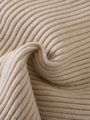 Young Girl Plain Color Asymmetric Hemline Turtleneck Sweater, Casual For Everyday Wear, Autumn/Winter