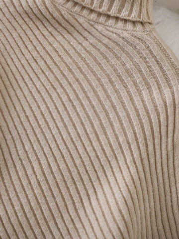 Young Girl Plain Color Asymmetric Hemline Turtleneck Sweater, Casual For Everyday Wear, Autumn/Winter