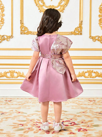 Young Girl Plain Color Jacquard Patchwork Knit Dress