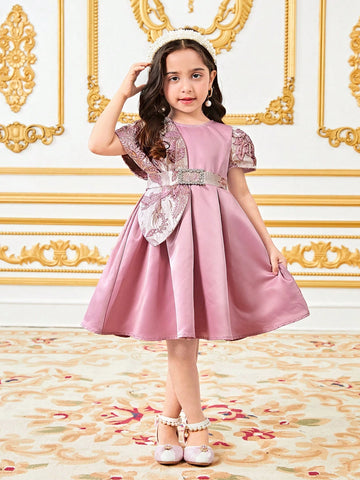 Young Girl Plain Color Jacquard Patchwork Knit Dress