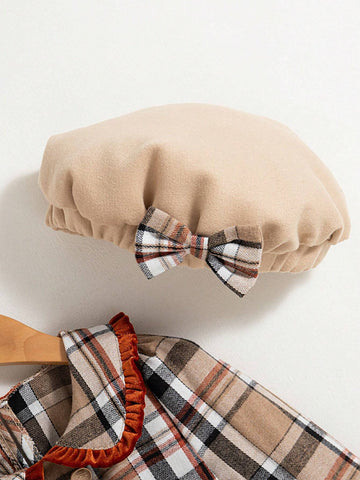 Young Girl Plain Color Patchwork Front Button Long Sleeve Simple Casual Dress