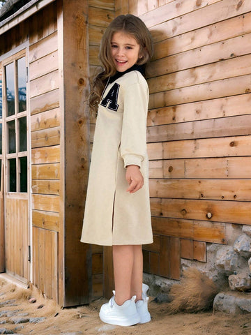 Young Girl Plain Knit Loose Polo Collar Casual Dress