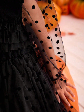 Young Girl Plain Knitted Round Neck Patchwork Fuzzy Puff Sleeve Fitted Casual Dress