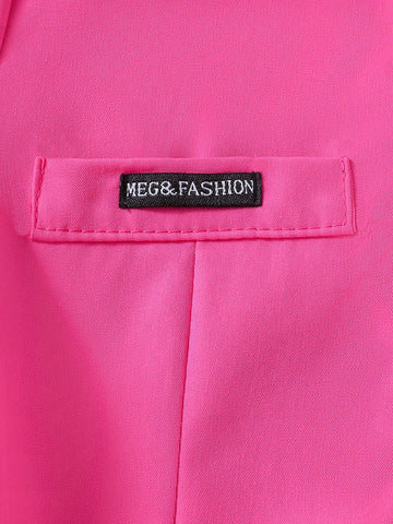 Young Girl Plain Long Sleeve Pleated Colorblock Trim Detail Dress