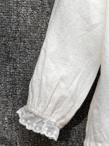 Young Girl Plain Peter Pan Collar Button Front Long Sleeve Blouse