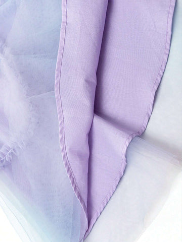 Young Girl Pleated Heart Design Screw Neck Short Sleeve Dress, 2024 New Summer Gradient Mesh Princess Dress For Children