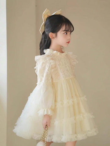 Young Girl Princess Birthday Party Tulle Dress Warm Winter Gown 2024 New
