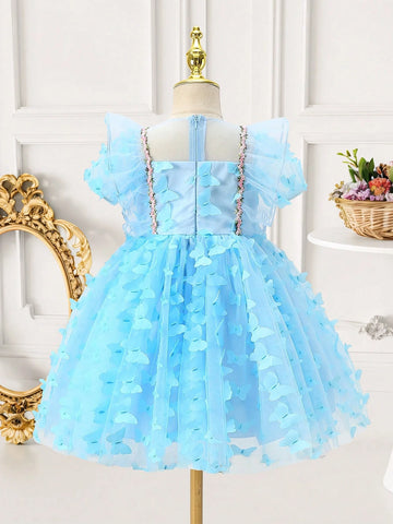 Young Girl Princess Dress, 3D Butterfly Decor Party Dress