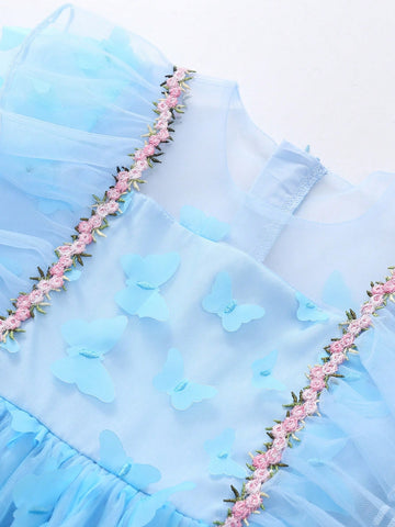 Young Girl Princess Dress, 3D Butterfly Decor Party Dress