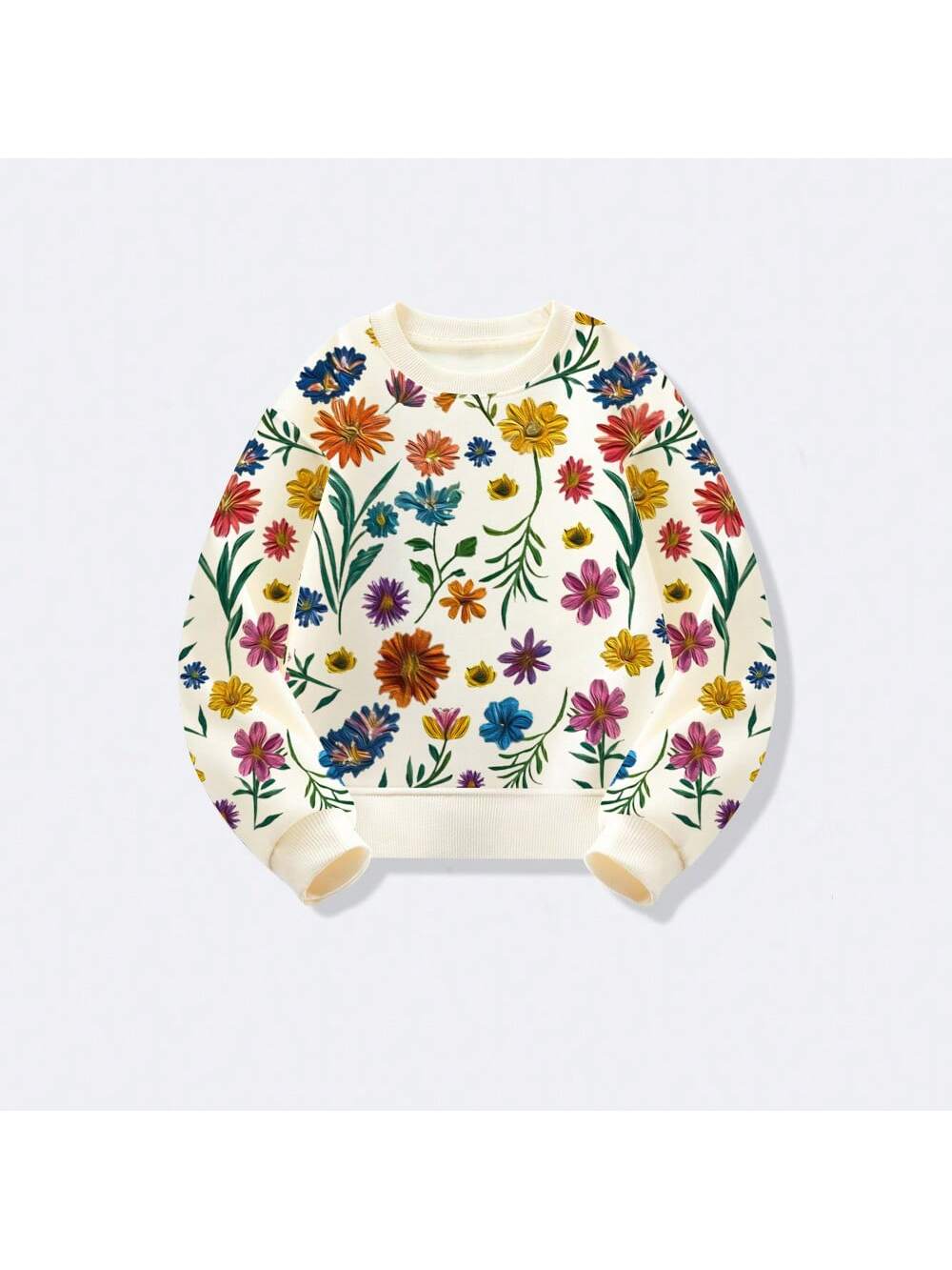 Young Girl Printed Round Neck Sweatshirt, Long Sleeve Warm Hoodie, Fashion For Spring Autumn