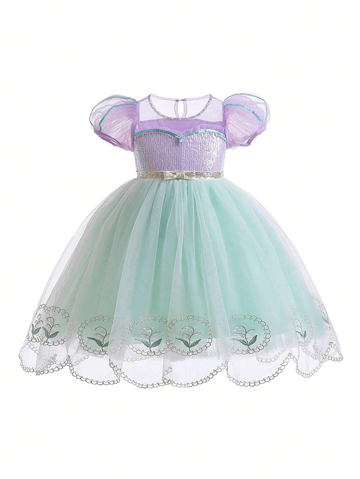 Young Girl Puff Sleeve Mesh Dress, Gorgeous Princess Dress-Up Costume, Suitable For Role-Playing Parties