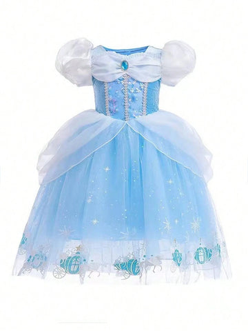 Young Girl Puffy Sleeve Dress Princess Gown Formal Occasion Costume Suitable For Halloween Cosplay Masquerade Birthday Party