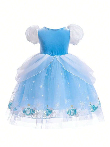 Young Girl Puffy Sleeve Dress Princess Gown Formal Occasion Costume Suitable For Halloween Cosplay Masquerade Birthday Party